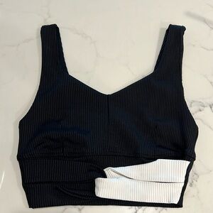 Carbon38 Twisted Ribbed Longline Bra - Black/White